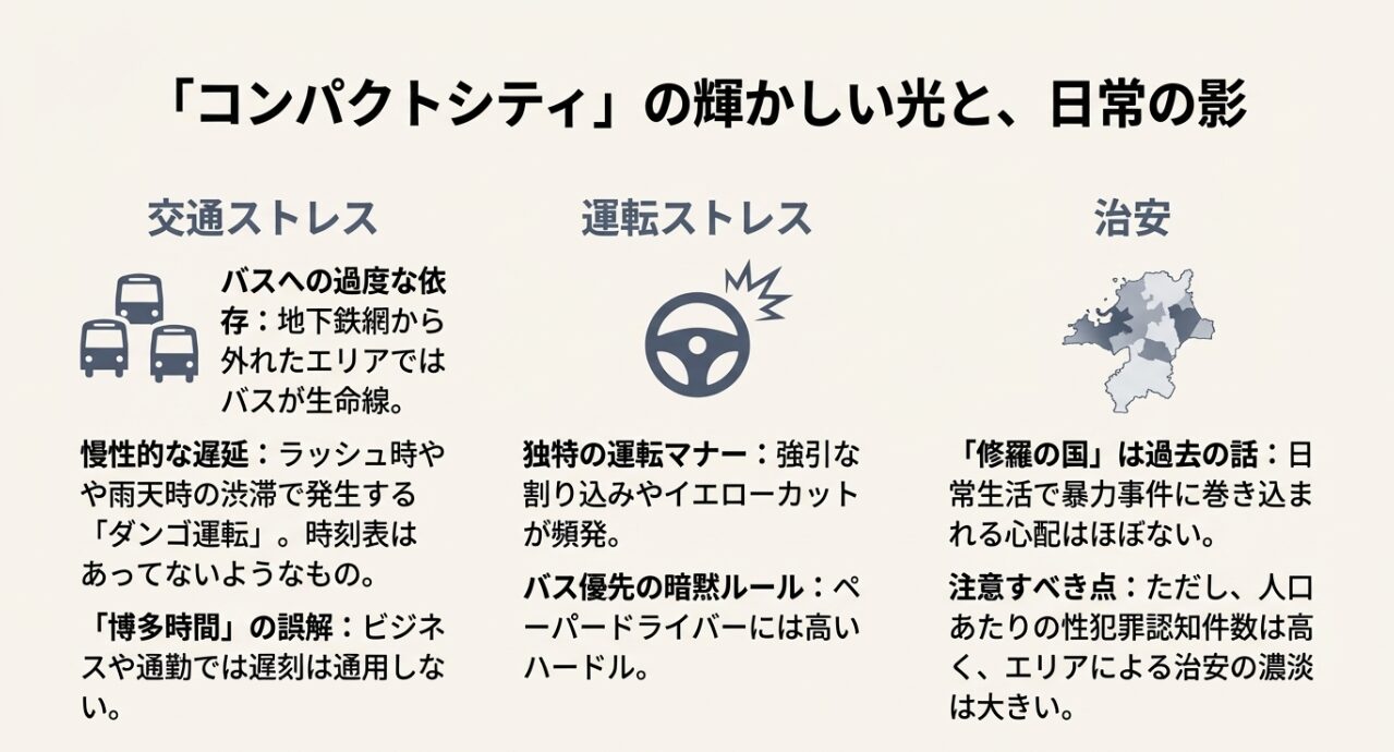 コンパクトシティ福岡の影：バス依存による渋滞遅延リスクと運転マナーの実態