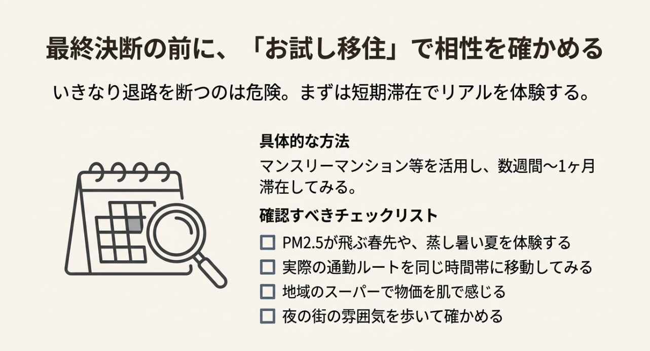 福岡へのお試し移住で確認すべきPM2.5飛散時期や夏の蒸し暑さなどのチェックリスト