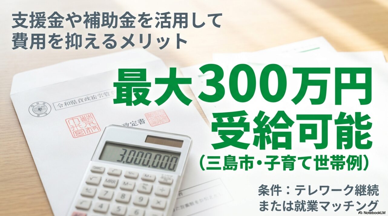 三島市の移住・就業支援補助金を活用して最大300万円を受給するモデルケース