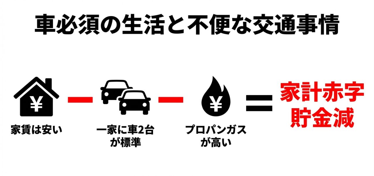 宮崎の車社会コスト:家賃の安さを相殺する車2台持ちとプロパンガス料金による家計圧迫の仕組み