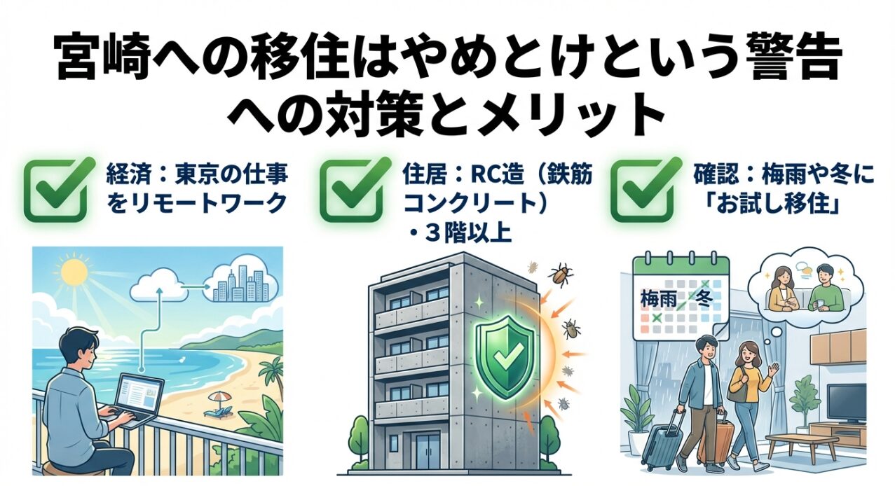 宮崎移住の成功戦略:リモートワーク活用、RC造マンション選び、梅雨や冬のお試し移住