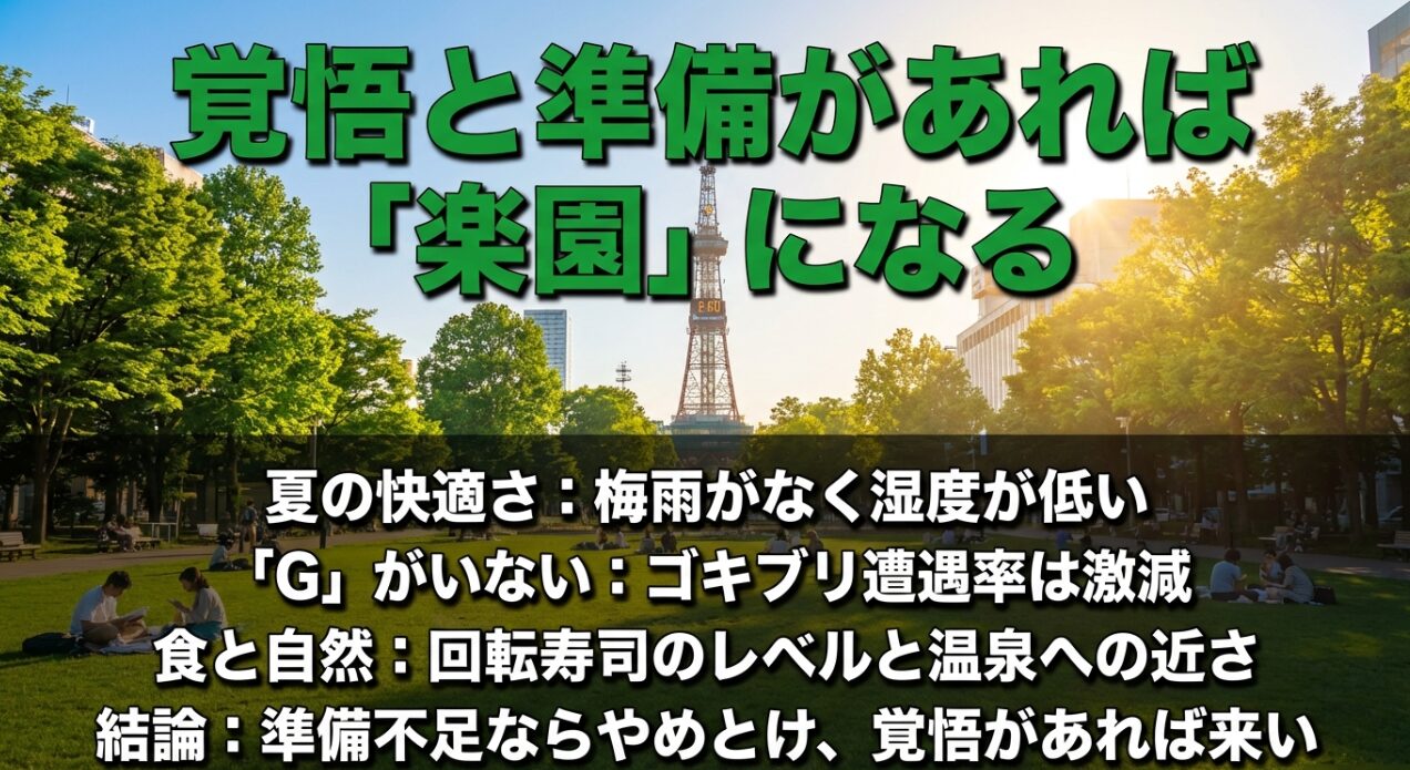 やめとけという言葉は生存のための警告信号であり、リスクを計算し準備できる人には最高の街になるという結論スライド
