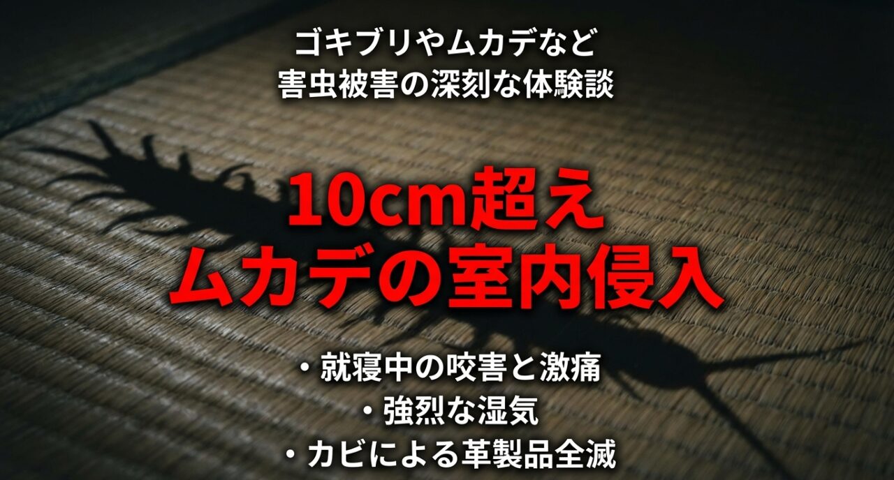 ゴキブリや10cm超えのムカデなど害虫被害の深刻な体験談と湿気によるカビ被害