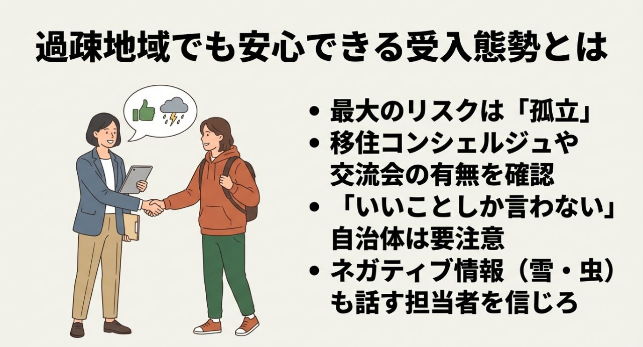 移住コンシェルジュがメリットだけでなくデメリットも説明している様子