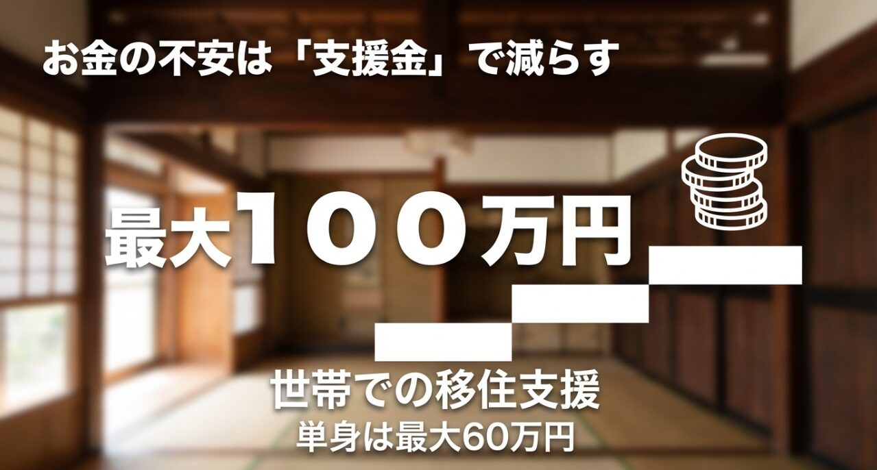 世帯での移住支援で最大100万円、単身は最大60万円がもらえる制度