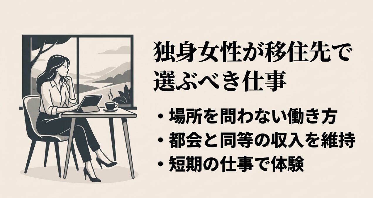 場所を問わない働き方や都会と同等の収入を維持するなど独身女性が移住先で選ぶべき仕事