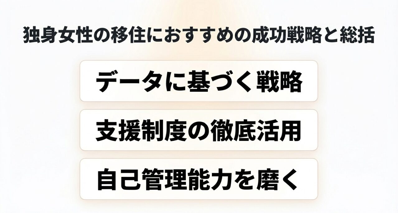 データに基づく戦略や支援制度の徹底活用など独身女性の移住におすすめの成功戦略と総括