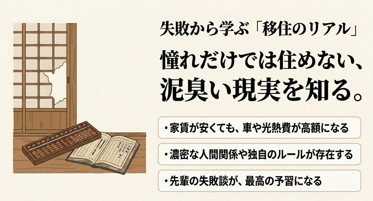 高額な光熱費や濃密な人間関係など、憧れだけでは住めない田舎移住の泥臭い現実と先輩の失敗談