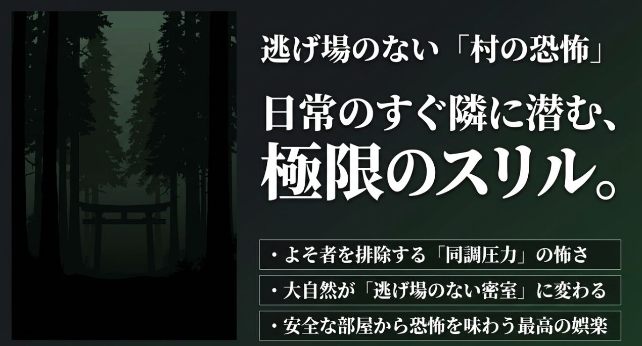 よそ者を排除する同調圧力や、大自然が密室に変わる恐怖を描いた極限のスリル