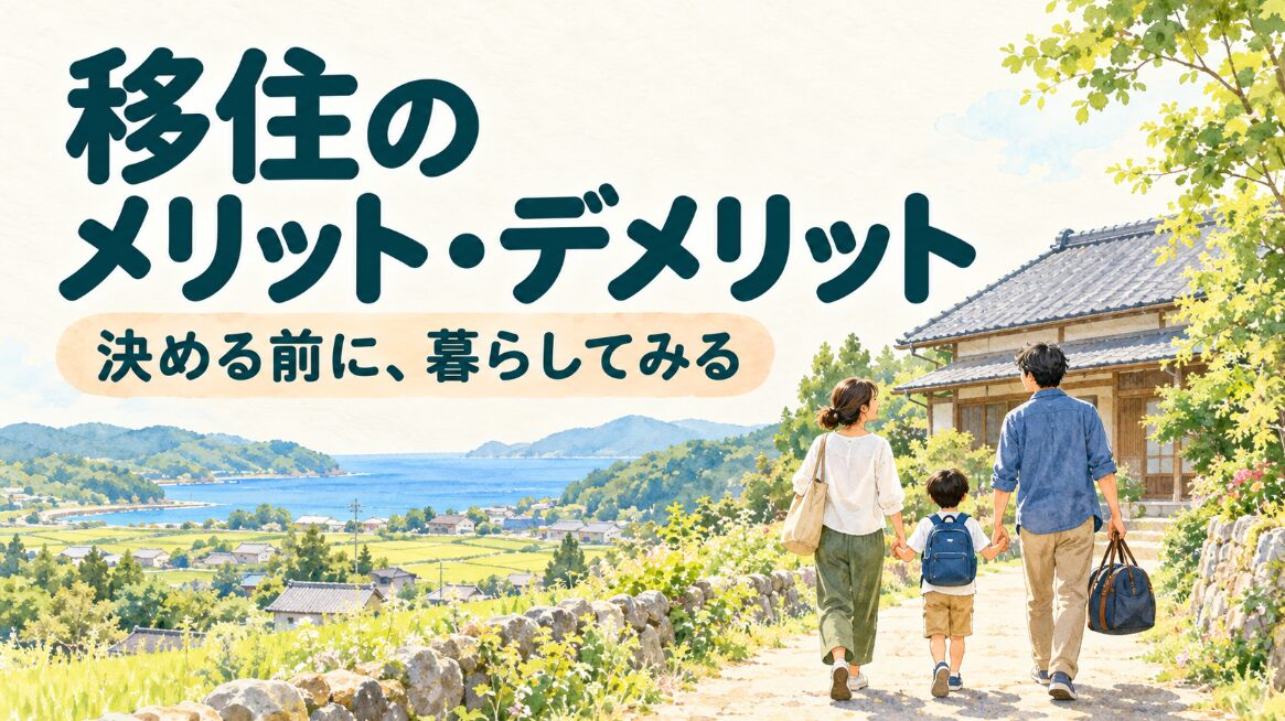 移住のメリット・デメリット。海を望む田舎の家を訪ねる親子3人